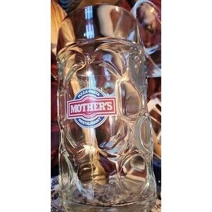 Vintage Mothers Pizza Pasta Beer Stein Mug 7" Heavy Glass Restaurant Barware